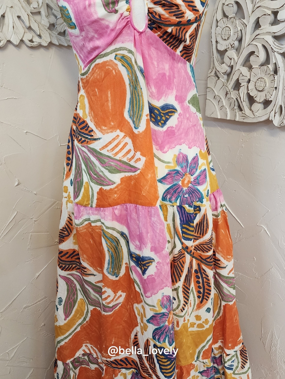 Tropical Boho Floral Spaghetti-Strap Maxi Dress in Pink & Orange - Picture 4 of 10